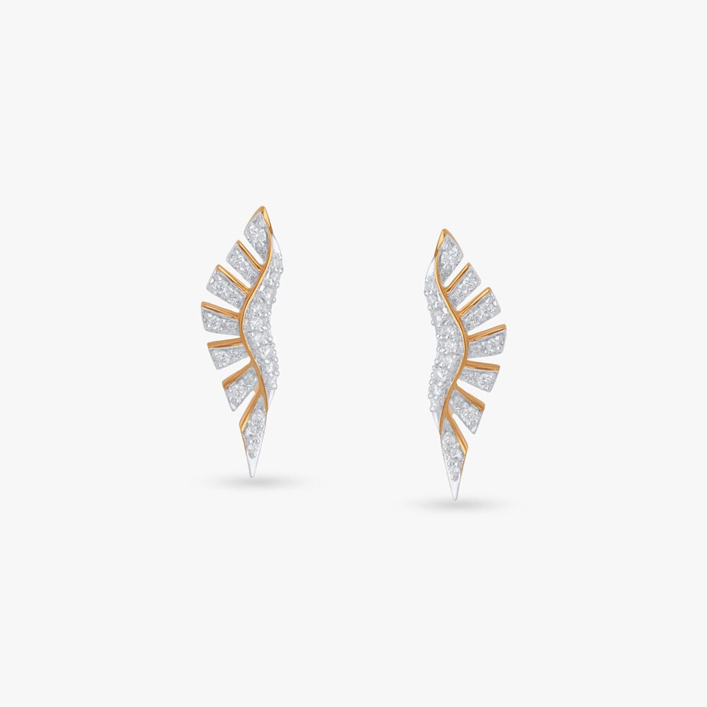 Sculpted Wing Diamond Stud Earrings in 18K Yellow Gold, 0.283 ct
