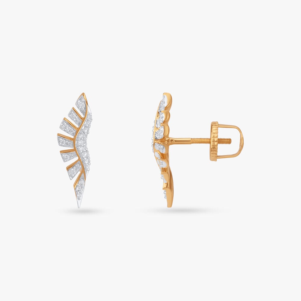Sculpted Wing Diamond Stud Earrings in 18K Yellow Gold, 0.283 ct