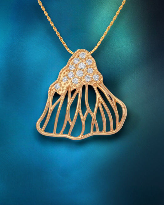 Fluid Bloom Diamond Pendant in 18K Yellow Gold, 0.07 ct