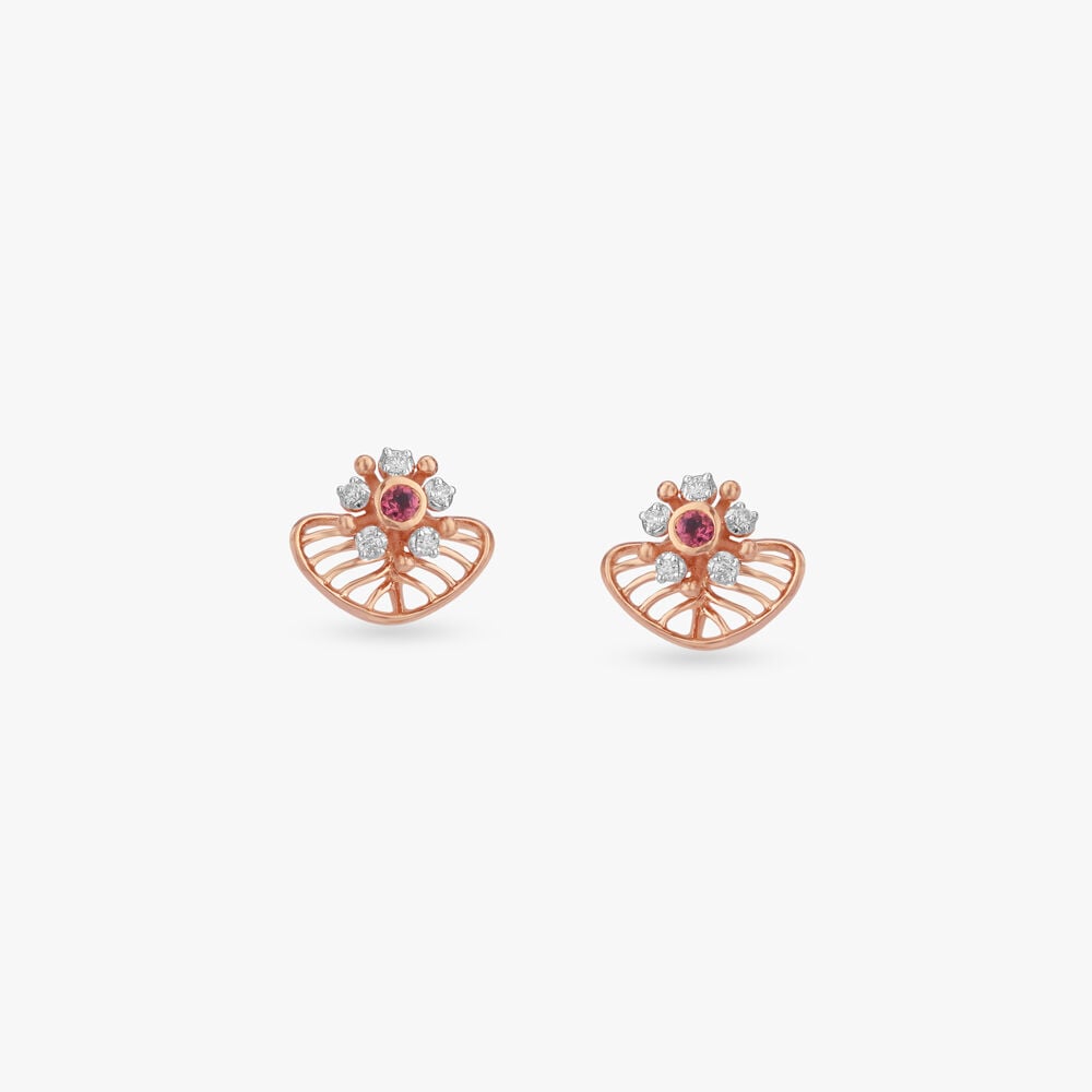 Twilight Fan Diamond Stud Earrings in Rose Gold, 0.045 ct