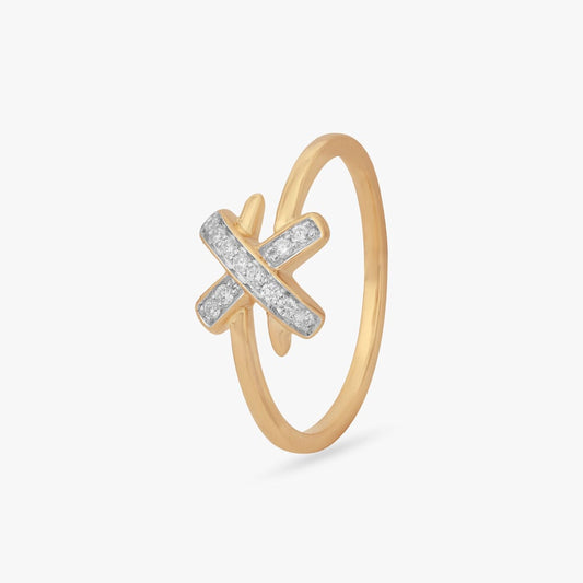 Cross Line Diamond Ring in 18K Yellow Gold, 0.074 ct