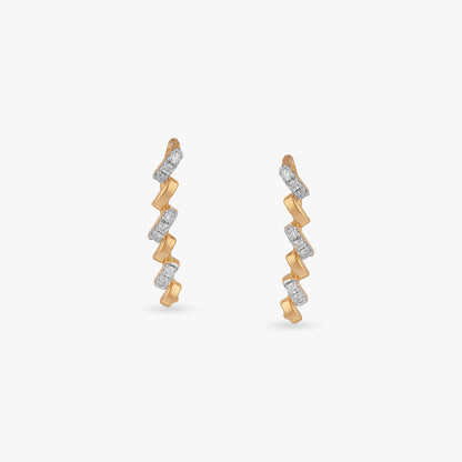 Linear Wave Diamond Stud Earrings in 18K Yellow Gold, 0.135 ct
