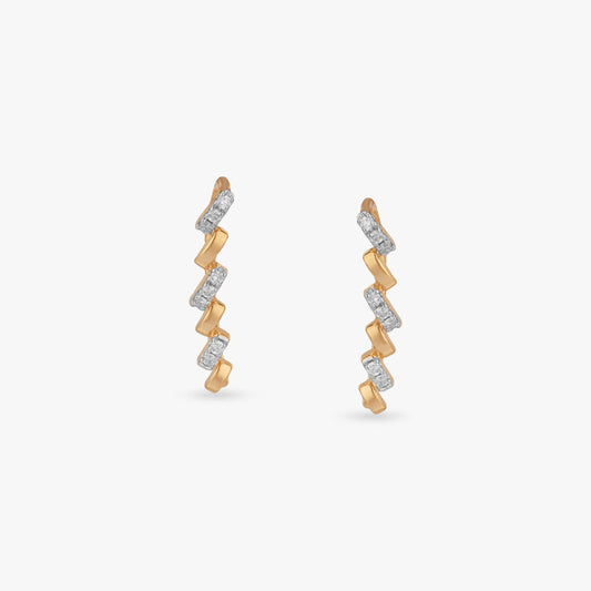 Linear Wave Diamond Stud Earrings in 18K Yellow Gold, 0.135 ct