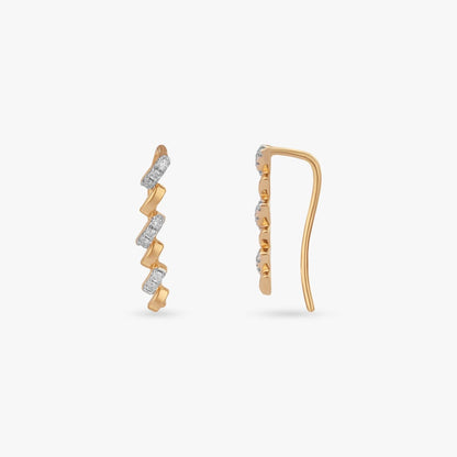 Linear Wave Diamond Stud Earrings in 18K Yellow Gold, 0.135 ct