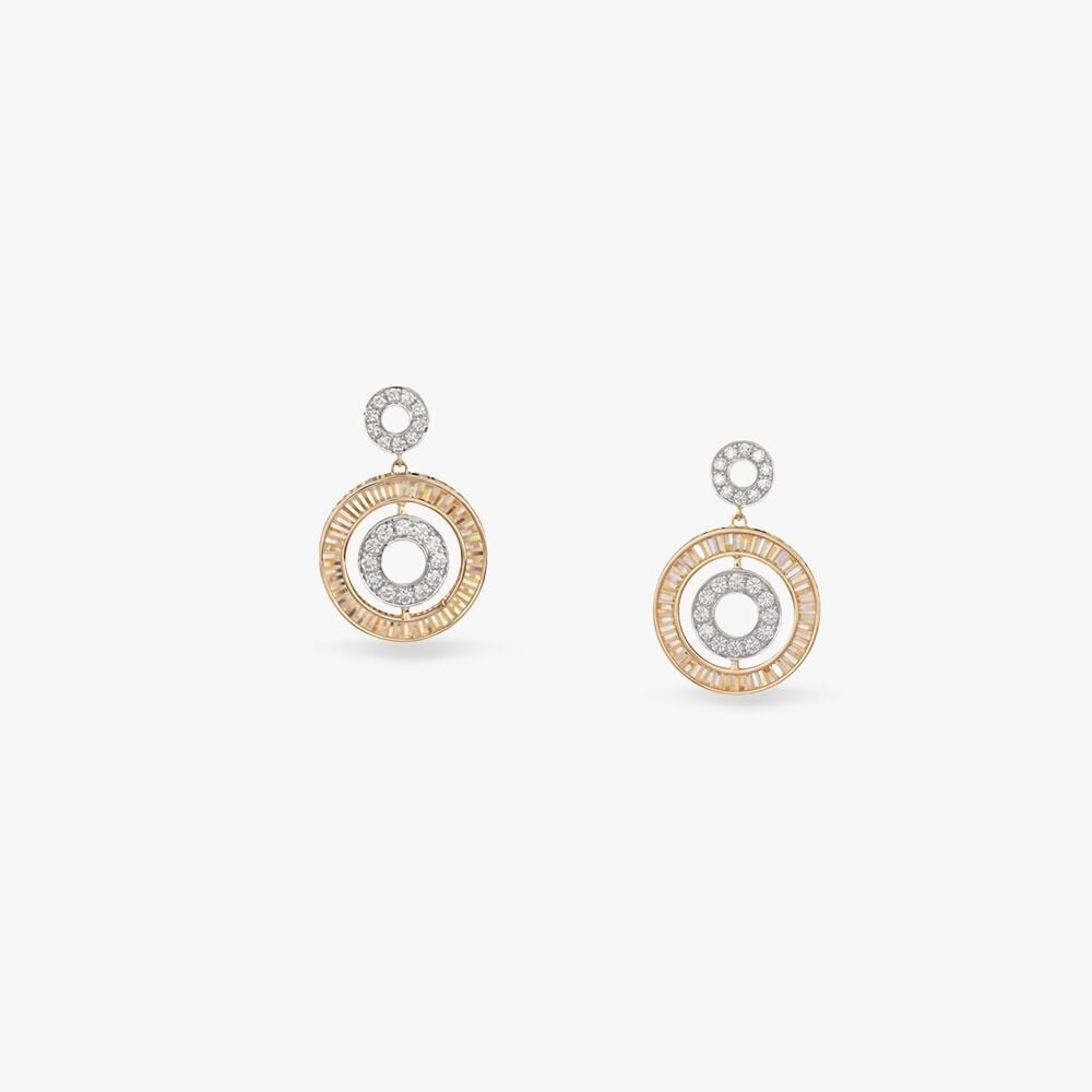 Rainbow Orbit Diamond Drop Earrings in 18K Yellow Gold, 0.263 ct