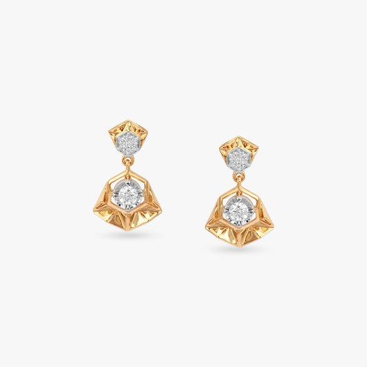 Prism Halo Diamond Drop Earrings in 18K Yellow White Gold, 0.154 ct
