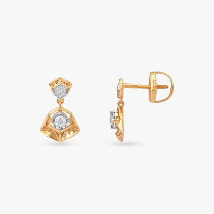Prism Halo Diamond Drop Earrings in 18K Yellow White Gold, 0.154 ct