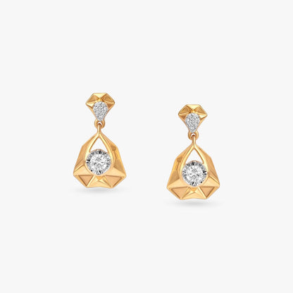 Edge Pulse Diamond Drop Earrings in 18K Yellow White Gold, 0.181 ct