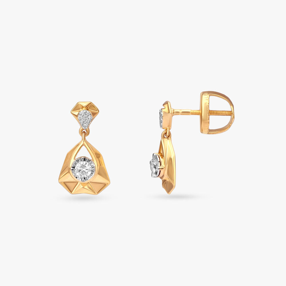 Edge Pulse Diamond Drop Earrings in 18K Yellow White Gold, 0.181 ct