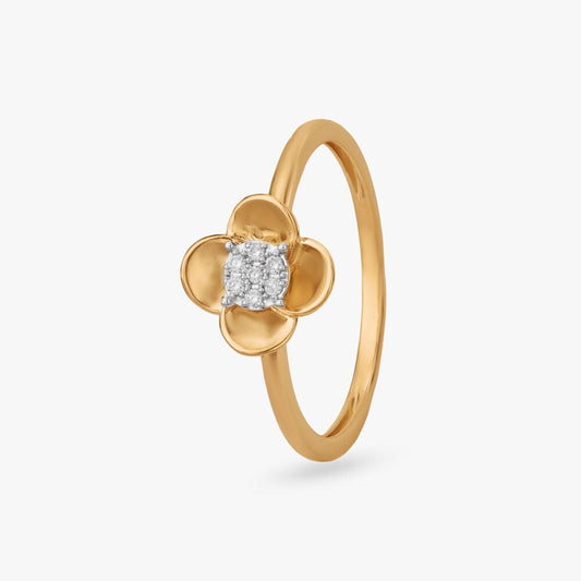 Blooming Petal Diamond Ring in 18K Yellow Gold, 0.032 ct