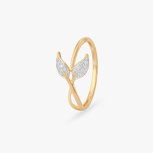 Whispering Leaf Diamond Ring in 18K Yellow Gold, 0.064 ct