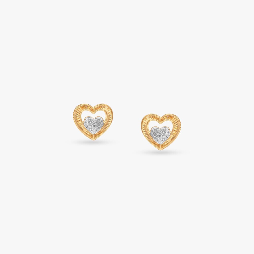 Aurora Heart Diamond Stud Earrings in 18K Yellow Gold, 0.101 ct