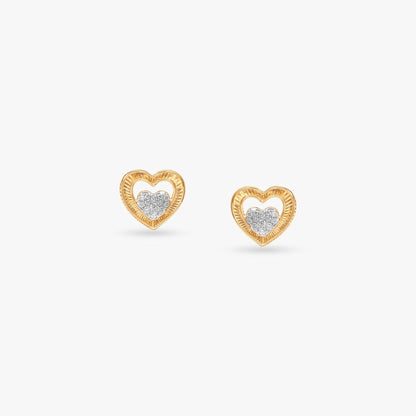 Aurora Heart Diamond Stud Earrings in 18K Yellow Gold, 0.101 ct