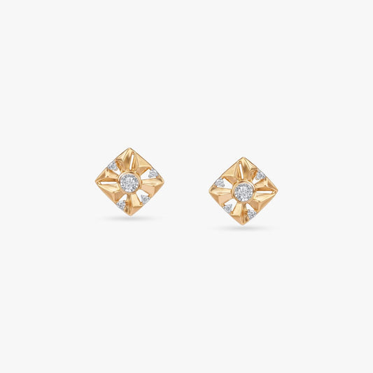 Halo Grid Diamond Stud Earrings in 18K Yellow White Gold, 0.127 ct