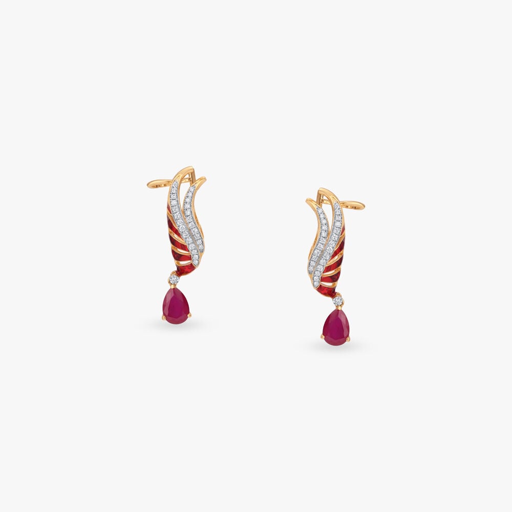 Winged Radiance Diamond Drop Earrings in 18K Yellow Gold, 0.235 ct