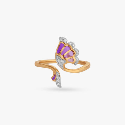 Flutter Wing Diamond Ring in 18K Yellow Gold, 0.135 ct