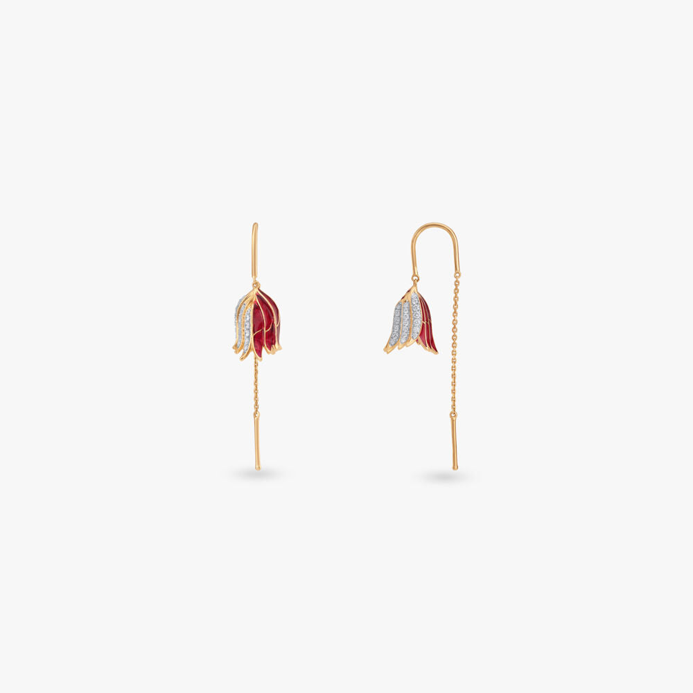 Crimson Wing Diamond Hoop Earrings in 18K Yellow Gold, 0.25 ct