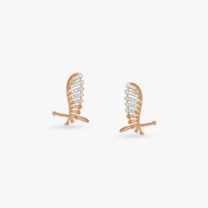Ribbed Wing Diamond Stud Earrings in 18K Yellow Gold, 0.168 ct