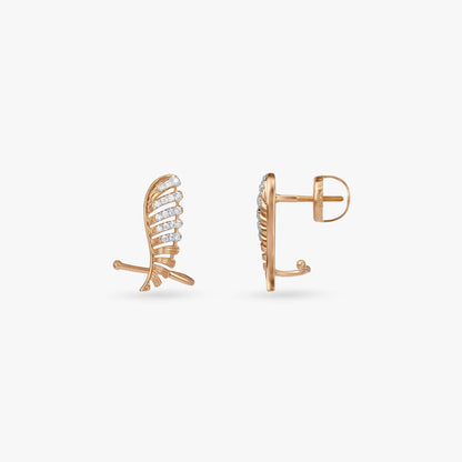 Ribbed Wing Diamond Stud Earrings in 18K Yellow Gold, 0.168 ct