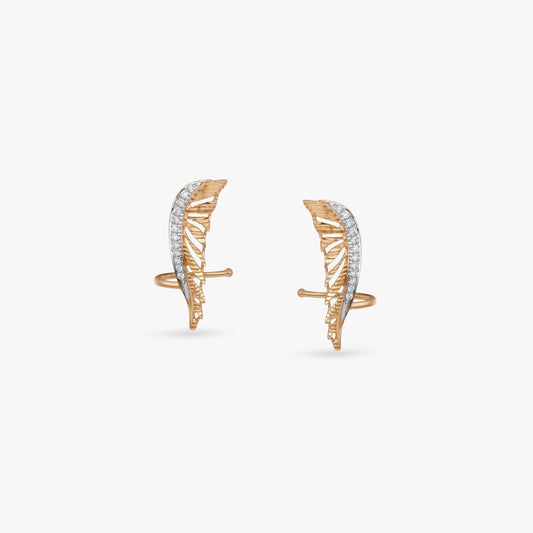 Winged Precision Diamond Stud Earrings in 18K Yellow Gold, 0.156 ct