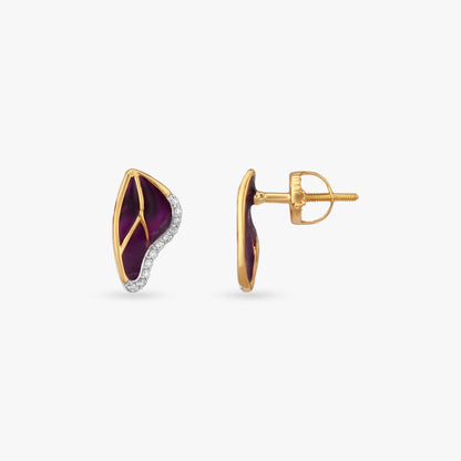 Fluid Wing Diamond Stud Earrings in 18K Yellow Gold, 0.073 ct