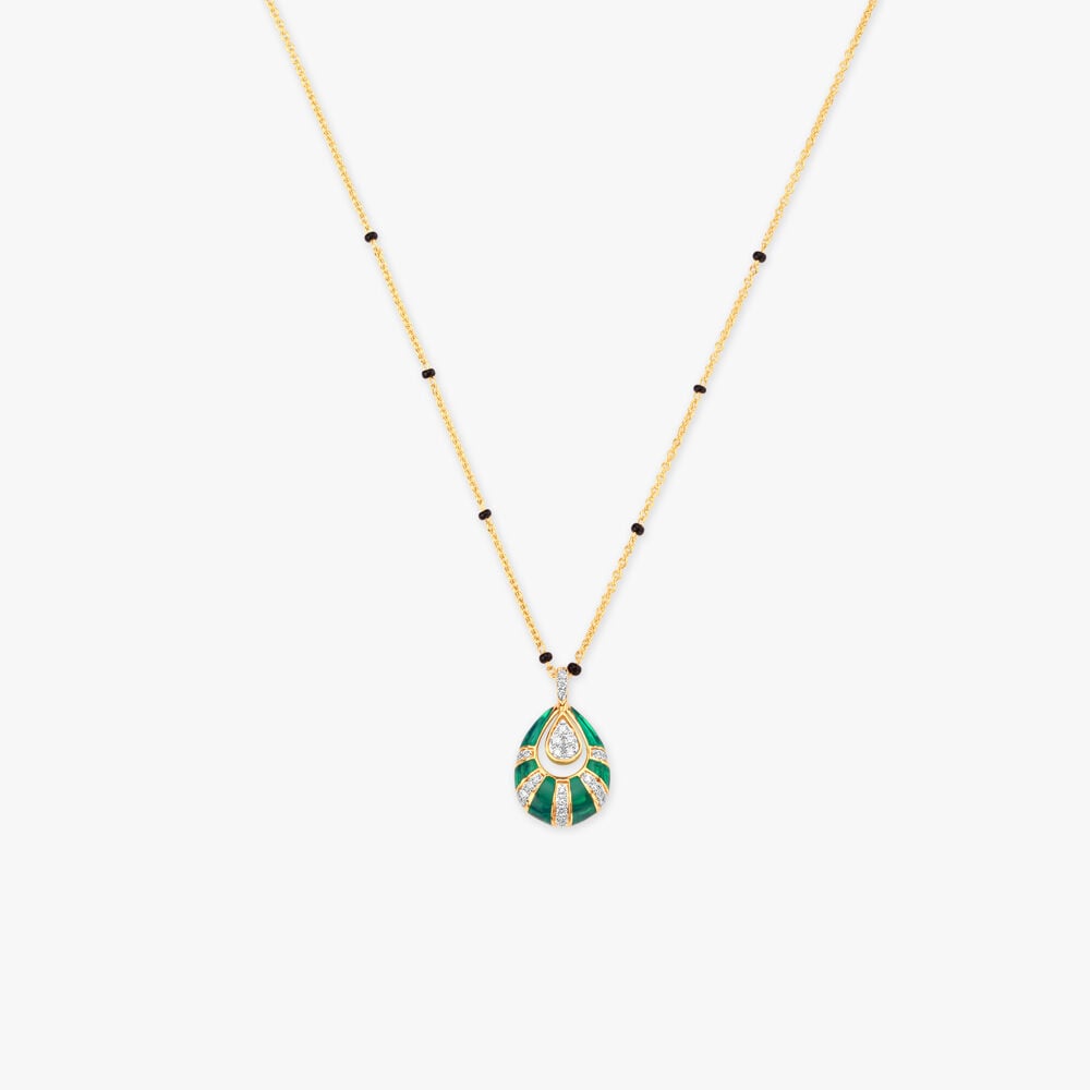 Sunray Enamel Diamond Mangalsutra in 18K Yellow Gold, 0.19 ct
