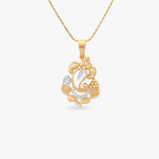 Auspicious Ganesha Diamond Pendant in 18K Yellow Gold, 0.078 ct