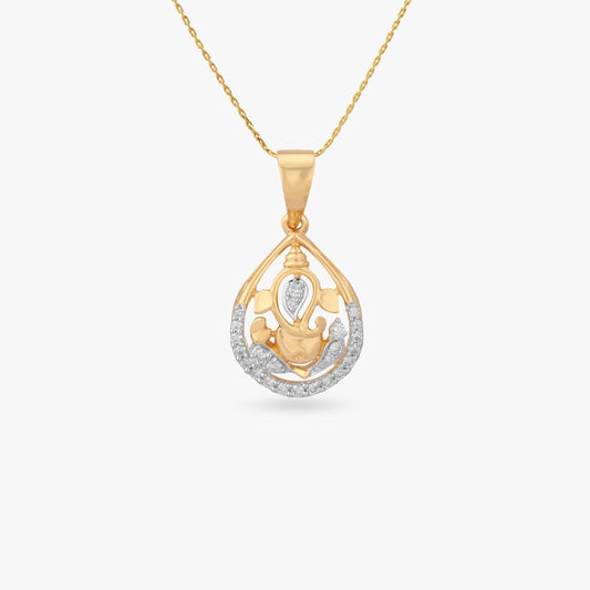 Divine Ganesh Diamond Pendant in 18K Yellow Gold, 0.162 ct