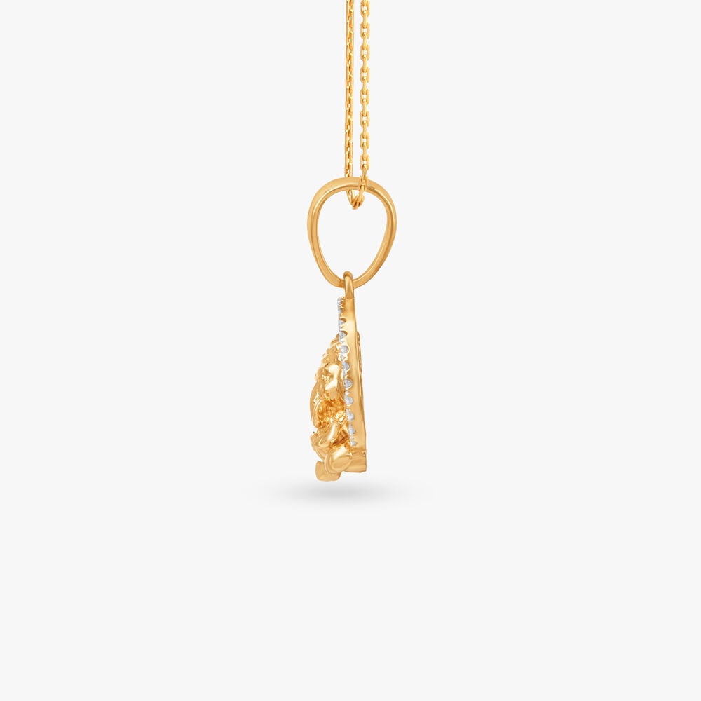 Ganesha Halo Diamond Pendant in 18K Yellow Gold, 0.125 ct