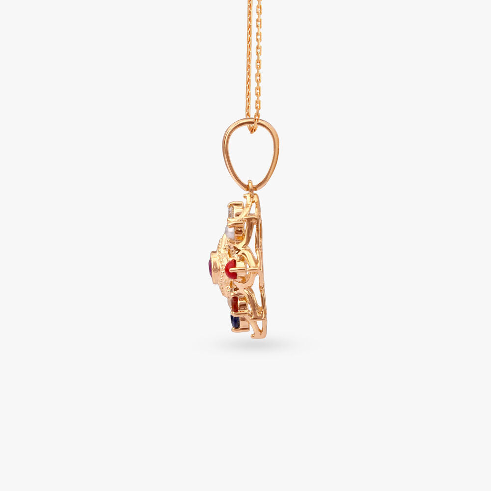 Navratna Star Diamond Pendant in 18K Yellow Gold, 0.03 ct