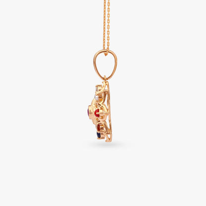 Navratna Star Diamond Pendant in 18K Yellow Gold, 0.03 ct