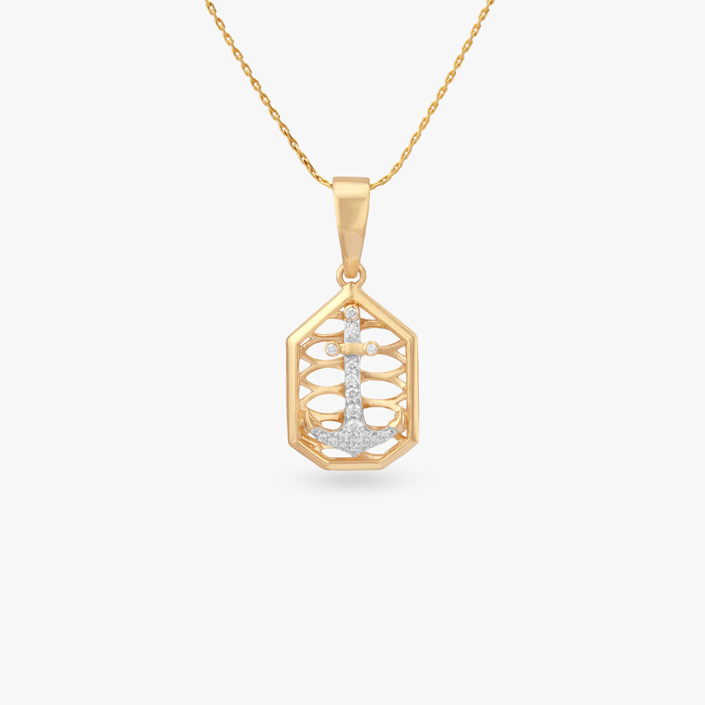 Bold Anchor Diamond Pendant For Men in 18K Yellow Gold, 0.126 ct