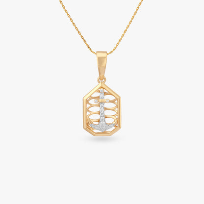 Bold Anchor Diamond Pendant For Men in 18K Yellow Gold, 0.126 ct