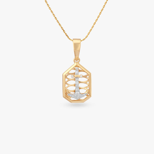 Bold Anchor Diamond Pendant For Men in 18K Yellow Gold, 0.126 ct