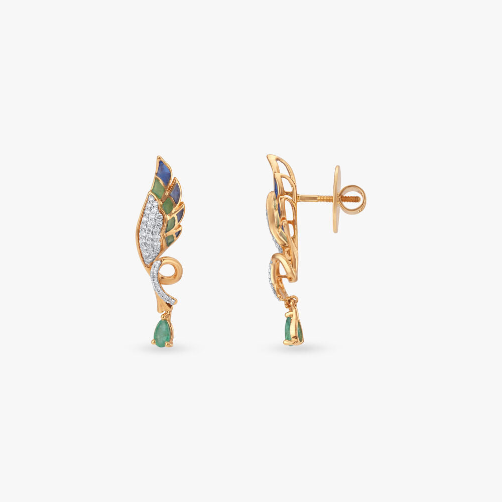 Wings in Motion Diamond Drop Earrings in 14K Yellow Gold, 0.325 ct