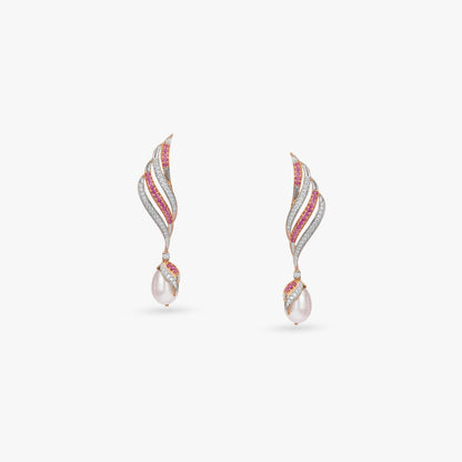 Whispering Wings Diamond Drop Earrings in 14K Yellow and White Gold, 0.341 ct