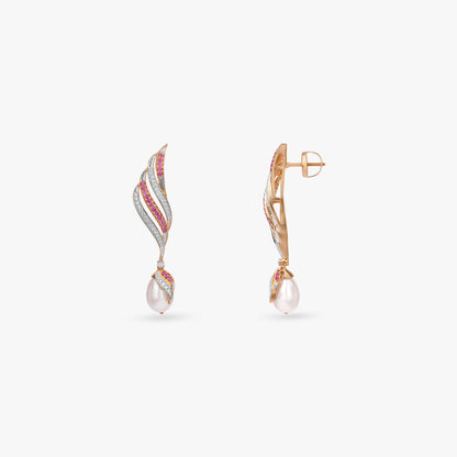 Whispering Wings Diamond Drop Earrings in 14K Yellow and White Gold, 0.341 ct