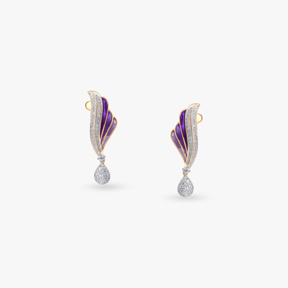 Rising Wing Diamond Drop Earrings in 14K Yellow Gold, 0.485 ct