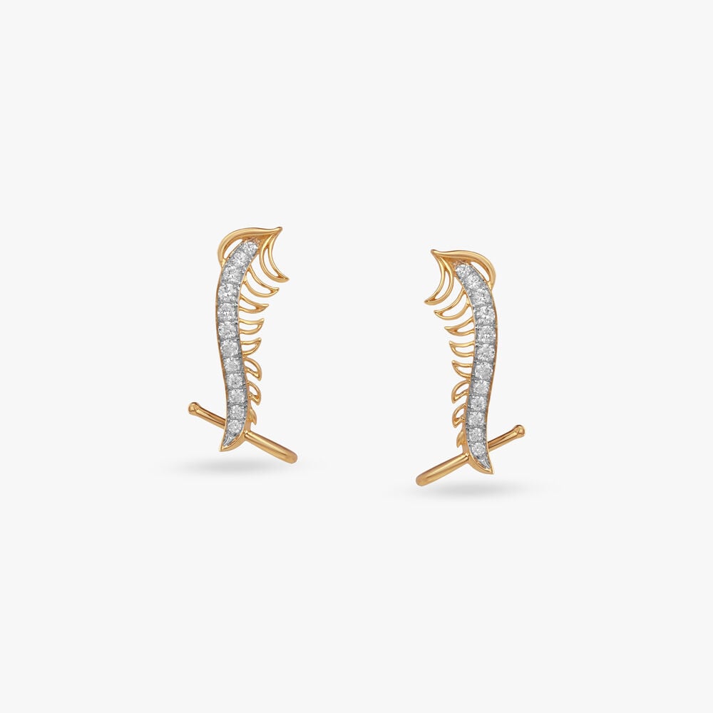 Wing Curve Diamond Stud Earrings in 14K Yellow Gold, 0.361 ct