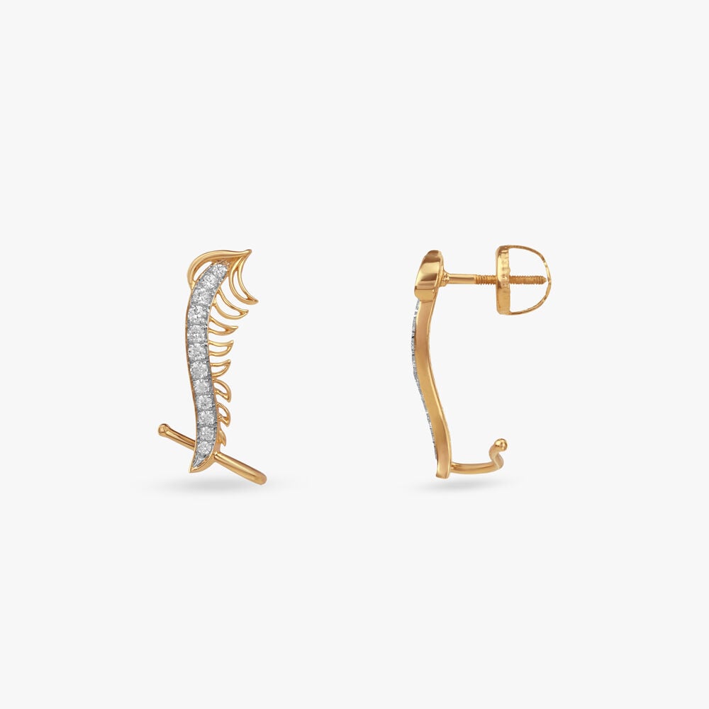 Wing Curve Diamond Stud Earrings in 14K Yellow Gold, 0.361 ct
