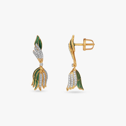 Dancing Wing Diamond Drop Earrings in 14K Yellow Gold, 0.445 ct