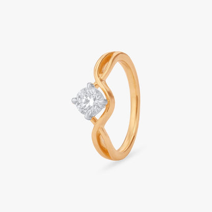 Sparkling Swirl Solitaire Finger Ring in 18K Yellow Gold, 0.51 ct