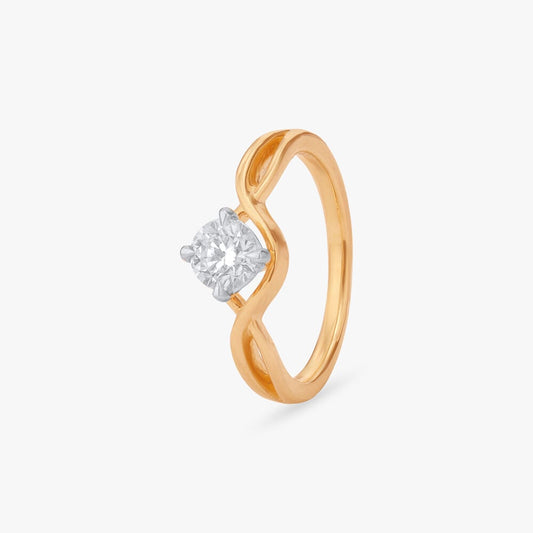 Sparkling Swirl Solitaire Finger Ring in 18K Yellow Gold, 0.51 ct