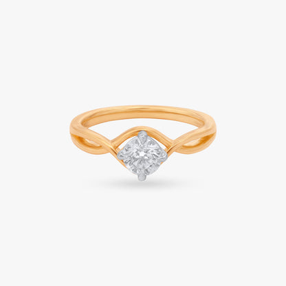 Sparkling Swirl Solitaire Finger Ring in 18K Yellow Gold, 0.51 ct