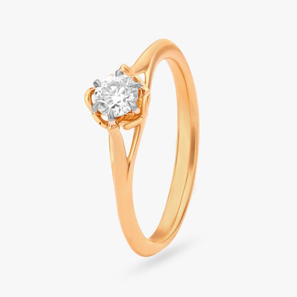 Classic Charming Solitaire Finger Ring in 18K Yellow and White Gold, 0.7 ct