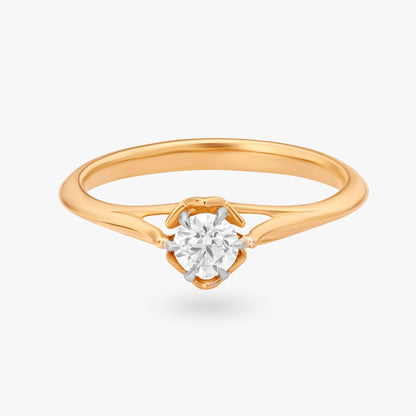 Classic Charming Solitaire Finger Ring in 18K Yellow and White Gold, 0.7 ct