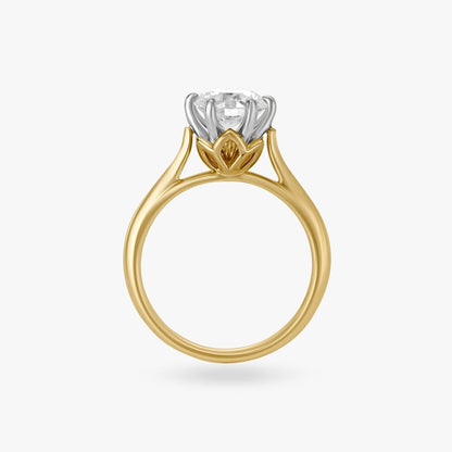 Classic Charming Solitaire Finger Ring in 18K Yellow and White Gold, 0.7 ct