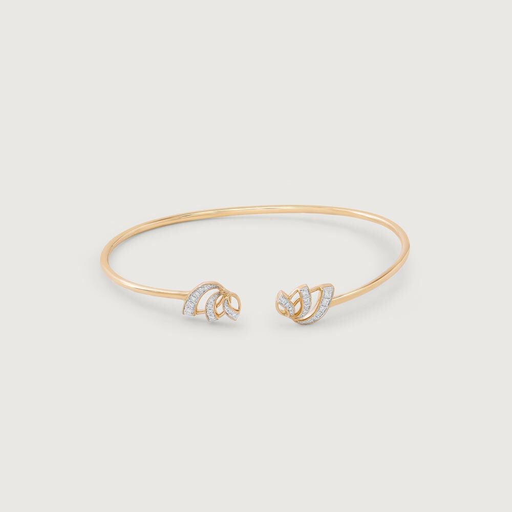Lotus Bloom Diamond Bangle in 14K Yellow Gold, 0.157 ct
