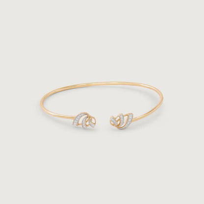 Lotus Bloom Diamond Bangle in 14K Yellow Gold, 0.157 ct