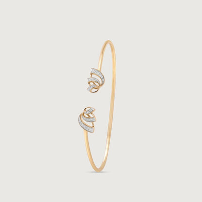 Lotus Bloom Diamond Bangle in 14K Yellow Gold, 0.157 ct